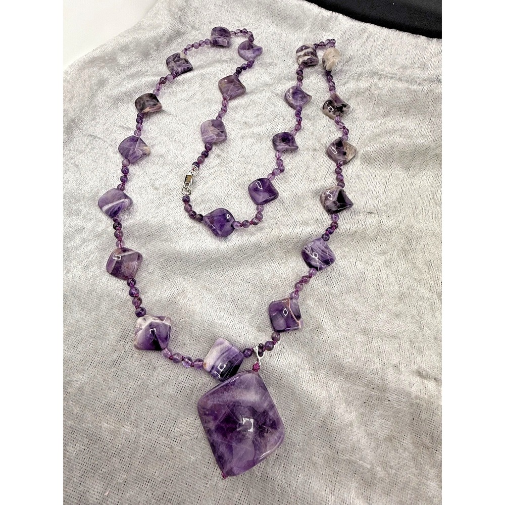 AIL QVC Amethyst Beaded Necklace Sterling‎ Clasp Signed 36"